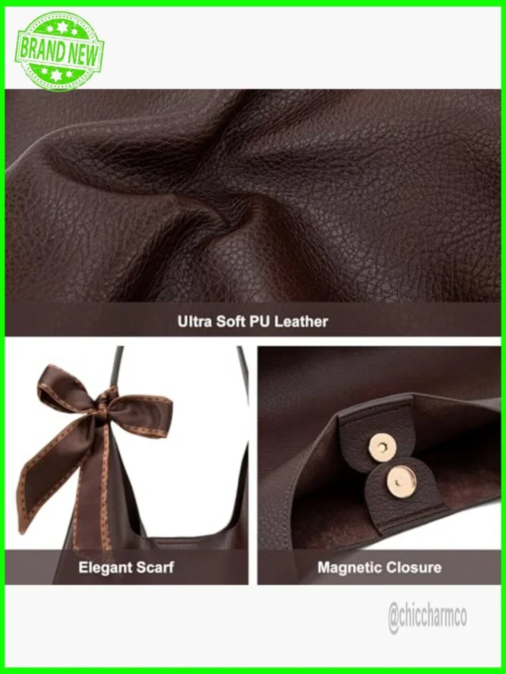 Slouchy Hobo Shoulder Bag Medium Vegan Leather with Scarf